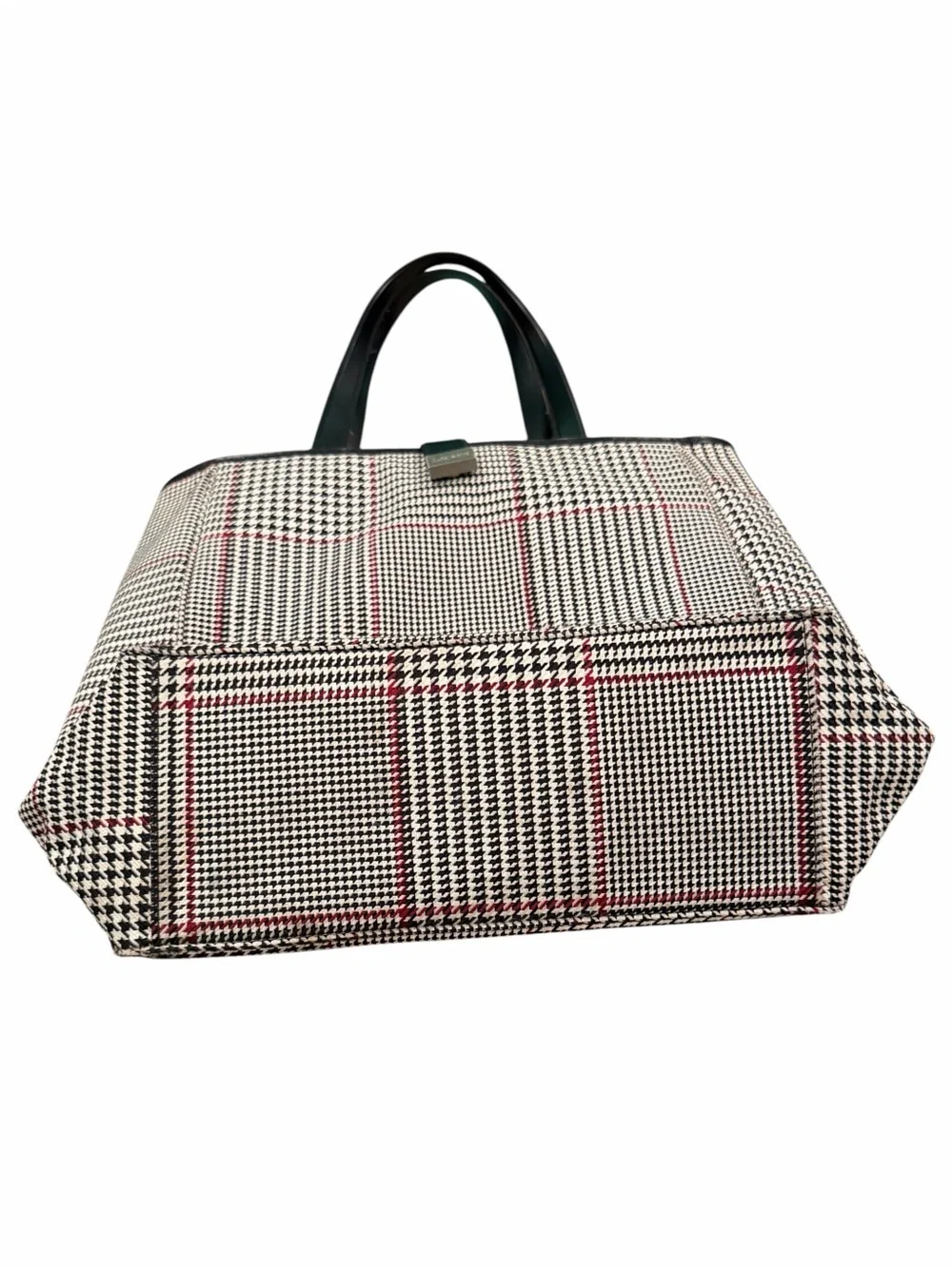 Lauren Ralph Lauren Houndstooth Tote Black White Red Snap, Lined Pockets